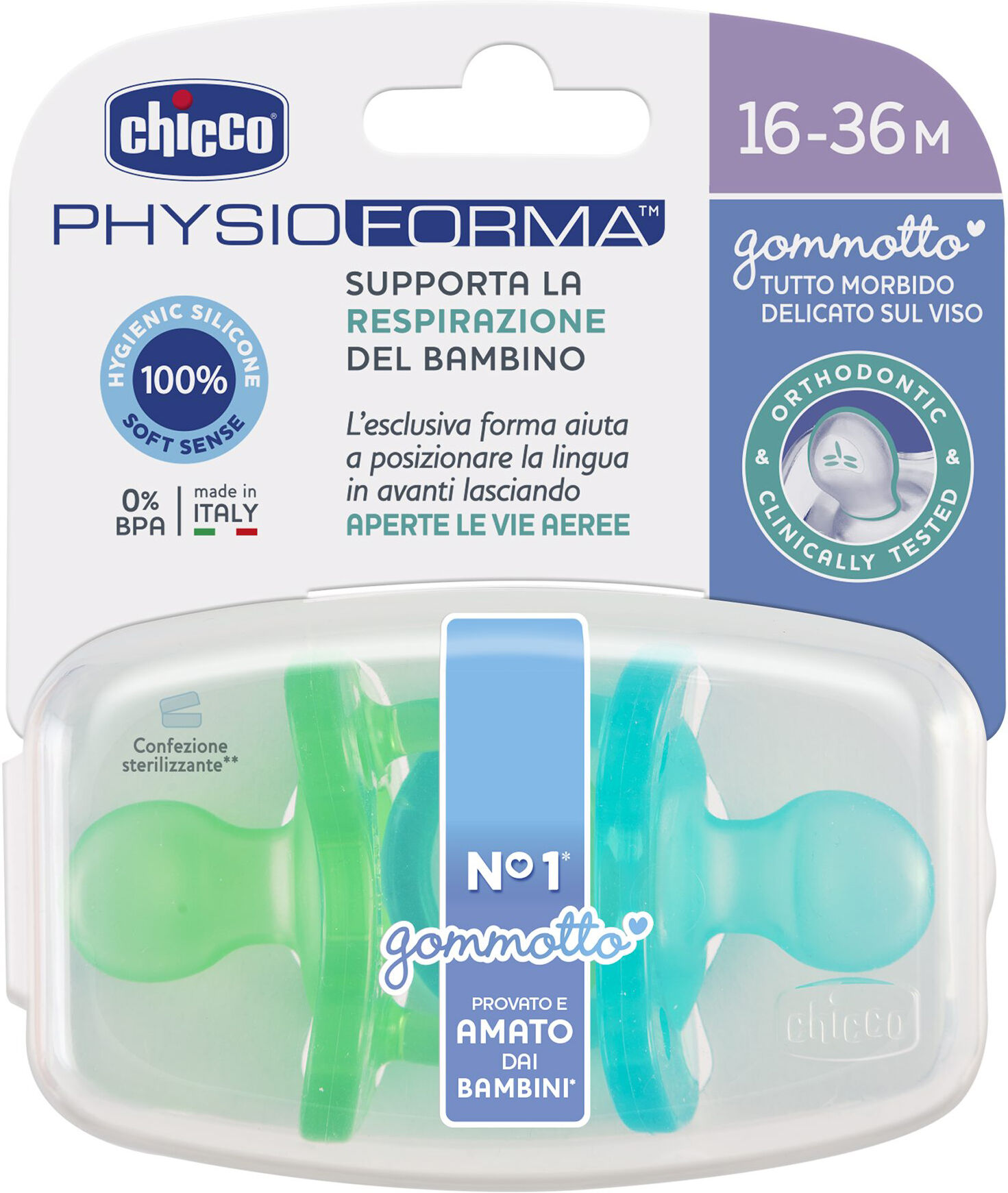 Chicco PhysioForma Gommotto Silicone Bimbo 16-36 Mesi 2 Pezzi