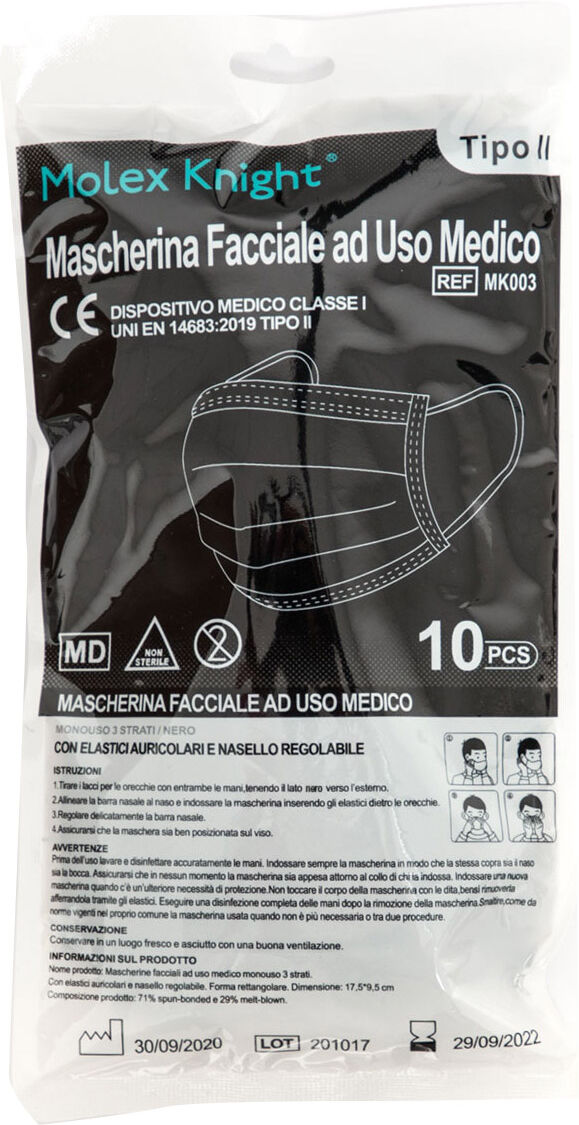 nk raider molex knight mask mk003 mascherina chirurgica tipo ii 3 strati monouso non sterile in tessuto non tessuto 10 pezzi