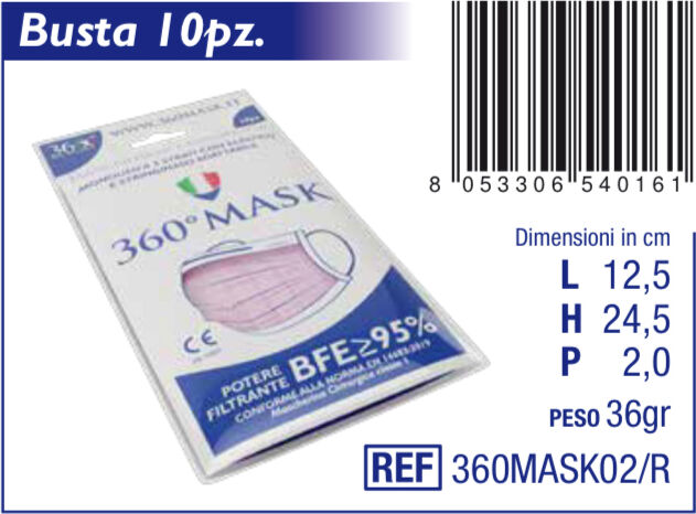 360 h.c. srl mascherina chirurgica 360mask02/r rosa 10 pezzi