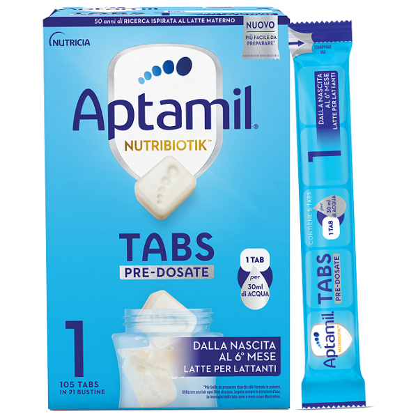 aptamil nutribiotik 1 tabs pre-dosate latte dalla nascita 21 bustine