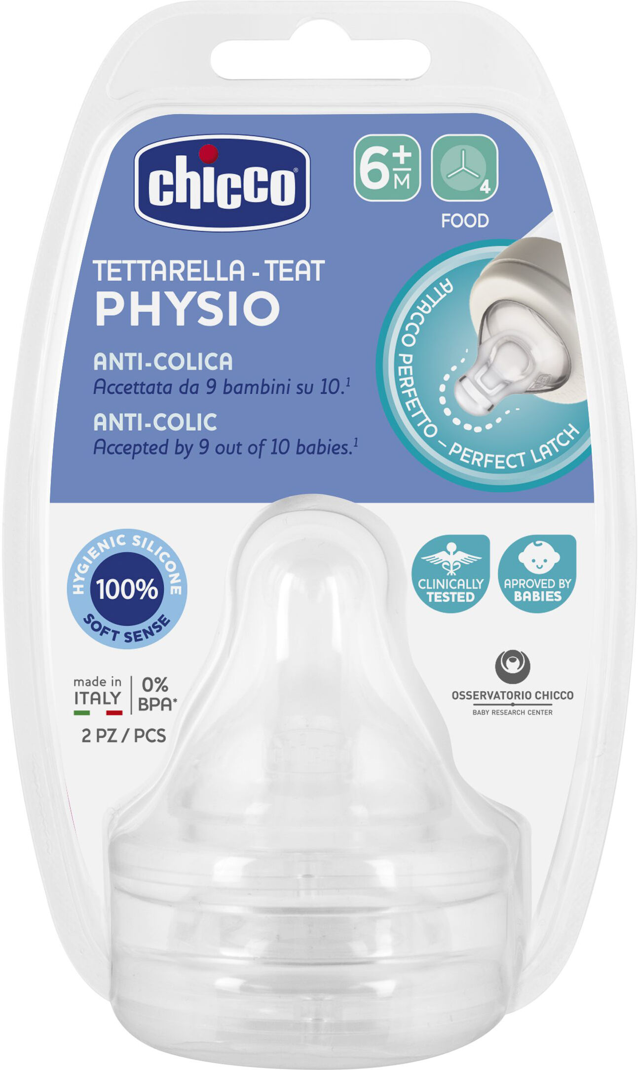 Chicco Tettarella Perfect5 Anti-Colica Silicone Flusso Pappa +6 Mesi 2 Pezzi