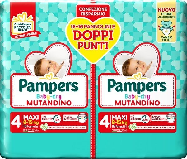 PAMPERS baby dry pannolino mutandina maxi duo downcount 32 pezzi