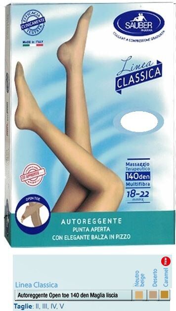 SAUBER autoreggente open toe maglia liscia 140 den colore neutro beige taglia 5 linea classica