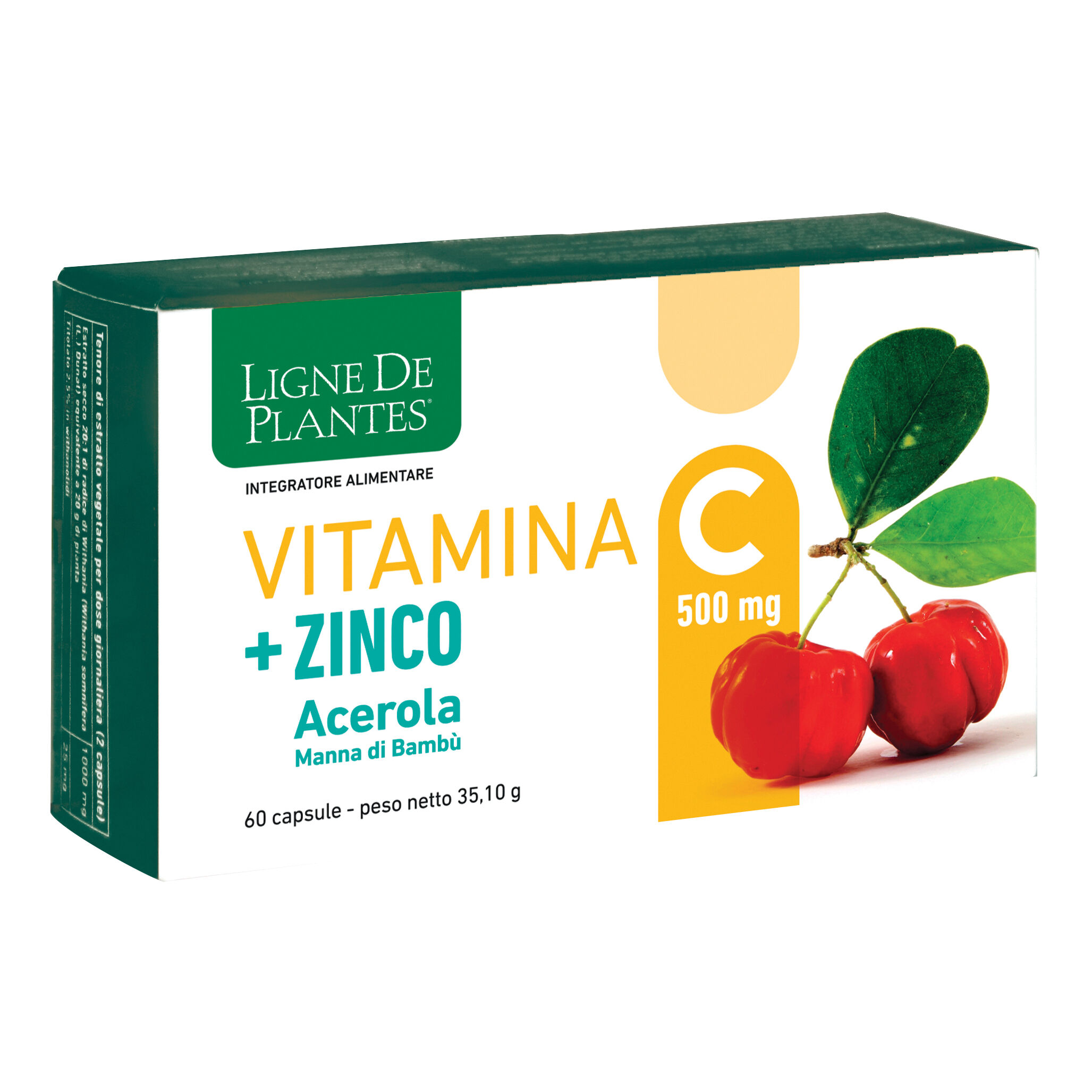 natura service srl ligne de plantes vitamina c 500 mg + zinco acerola e manna di bambu' 60 capsule