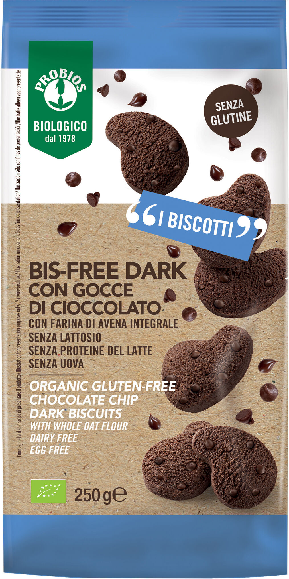 probios biscotto bisfree dark gocce di cioccolato 250 g