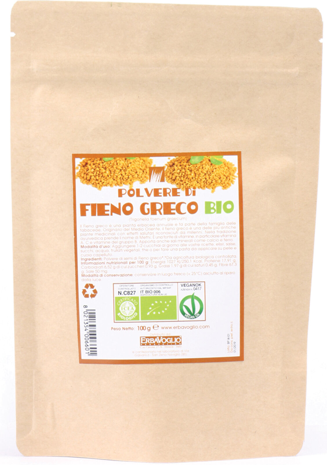 erbavoglio Fieno greco polvere bio 100 g