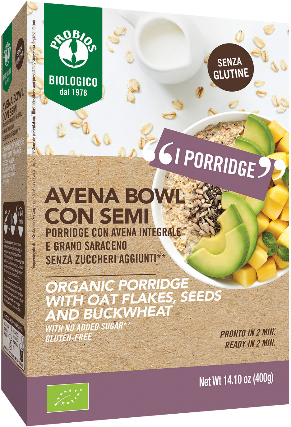 PROBIOS bio avena bowl semi piu' porridge con avena integrale e grano saraceno 400 g