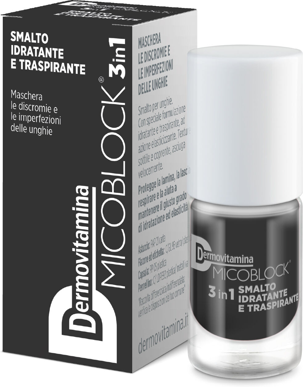 dermovitamina micoblock 3in1 smalto idratante e traspirante nero 5 ml