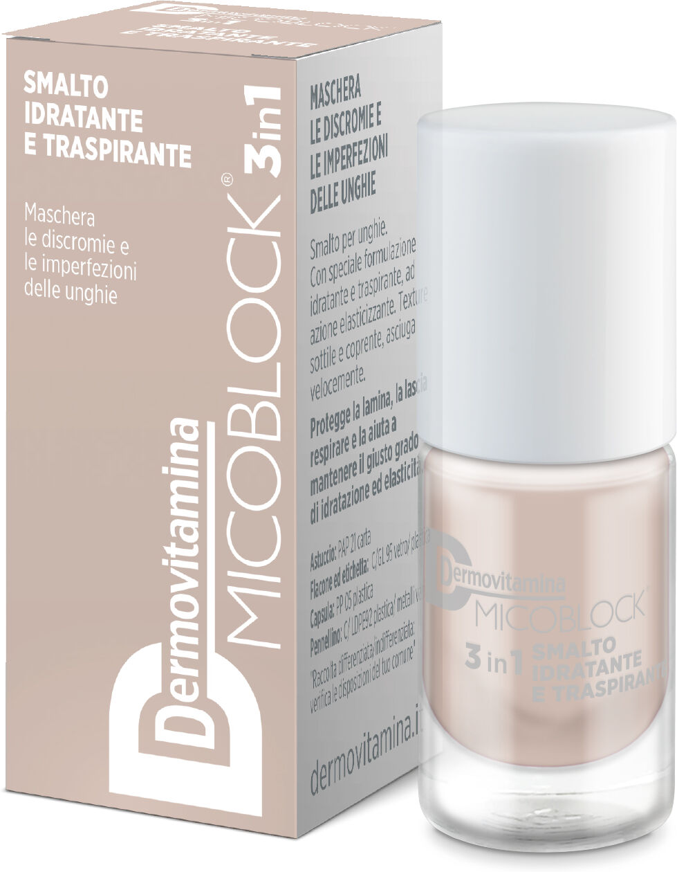 dermovitamina micoblock 3in1 smalto idratante e traspirante beige 5 ml