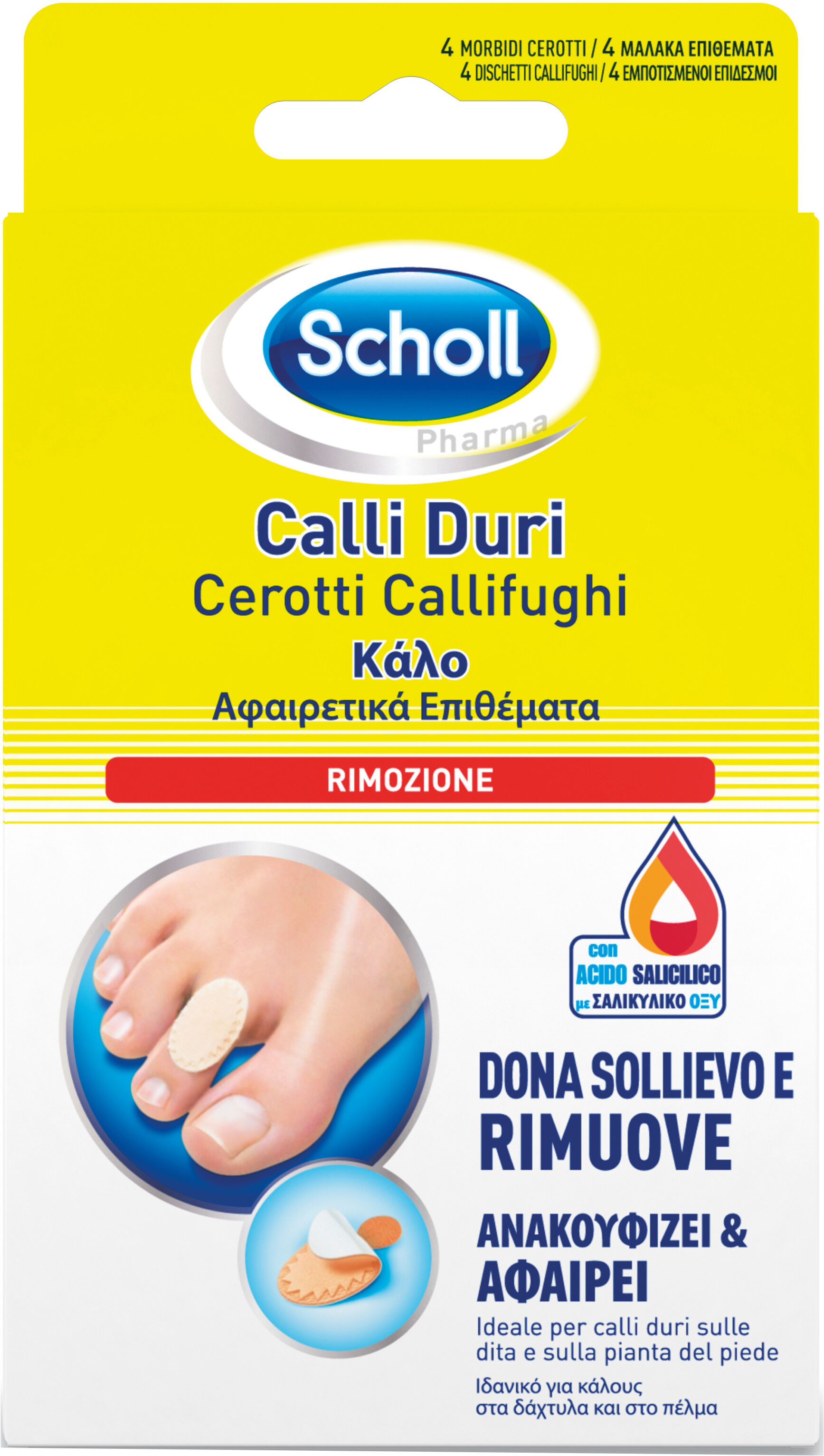 Scholl Cerotti Callifughi Rimozione Calli Duri 4 Cerotti + 4 Dischetti 1 Scholl Cerotti Callifughi Rimozione Calli Duri 4 Cerotti + 4 Dischetti