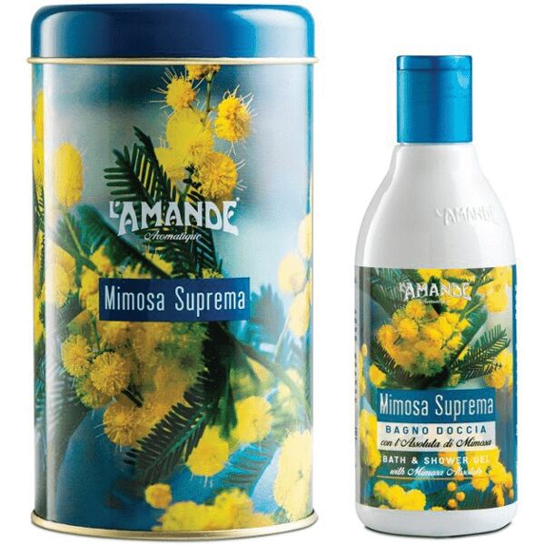 l'amande mimosa suprema boite metallica cilindrica bagnodoccia 250 ml