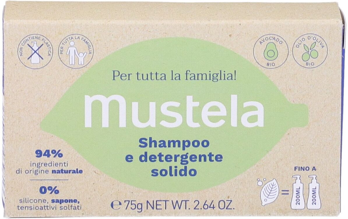 mustela shampoo e detergente solido corpo e capelli 75 g