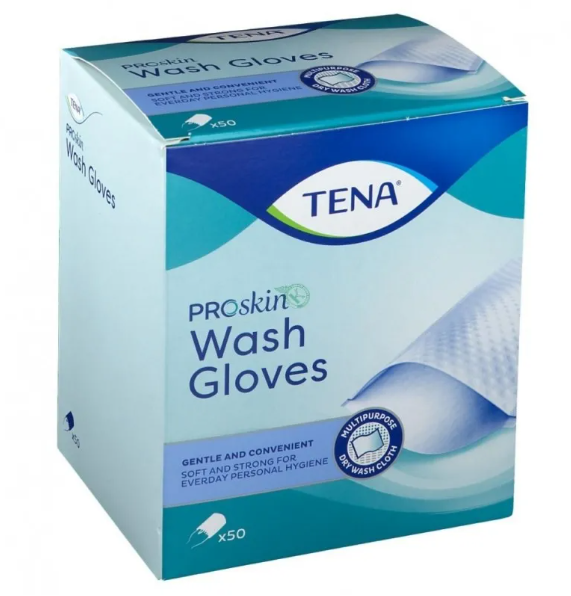 TENA Wash Glove Guanti Deteregenti 50 Pezzi