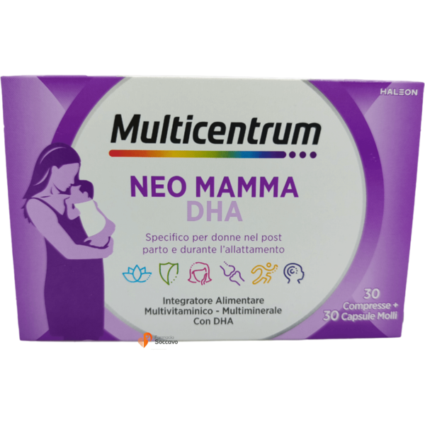 multicentrum mamma multicentrum neo mamma dha integratore multivitaminico vitamina b c d3 acido folico 30 compresse + 30 capsule molli