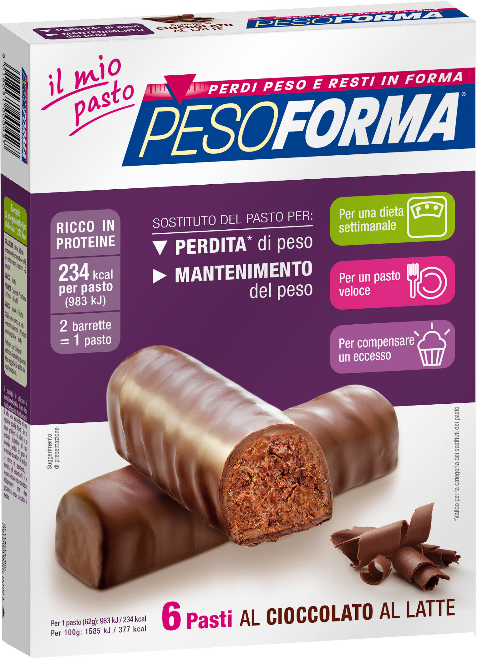 pesoforma barretta cioccolato latte 12 x 31 g