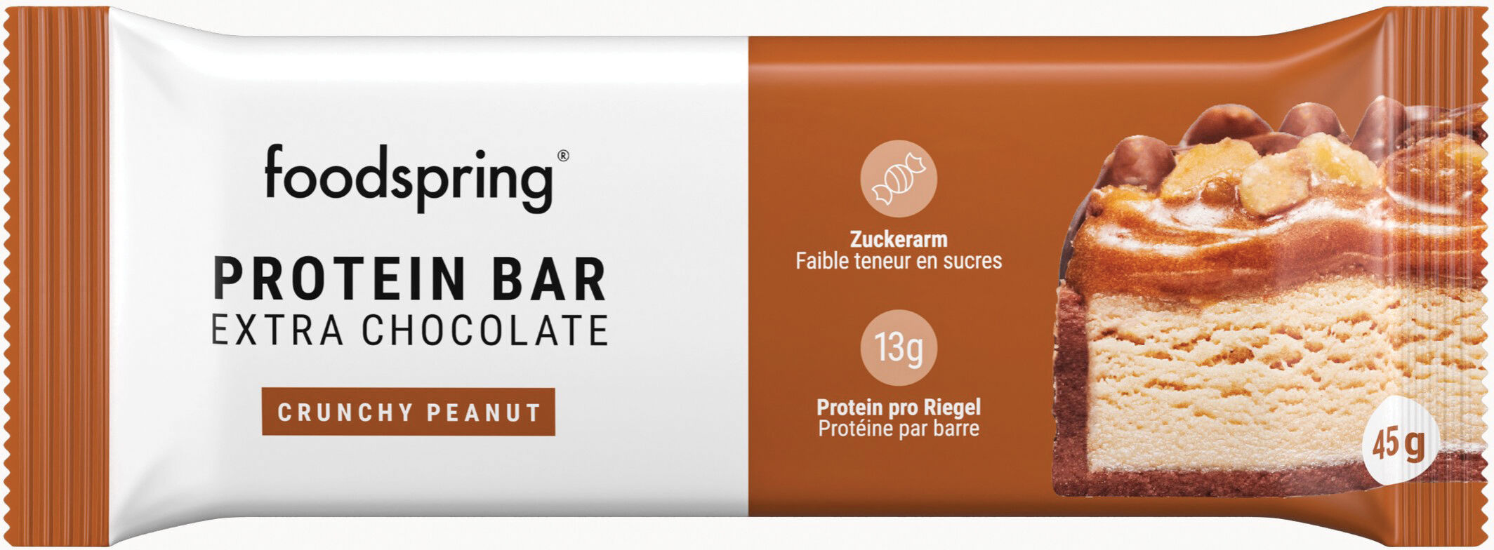 foodspring protein bar extra chocolate crunchy peanut 45 g