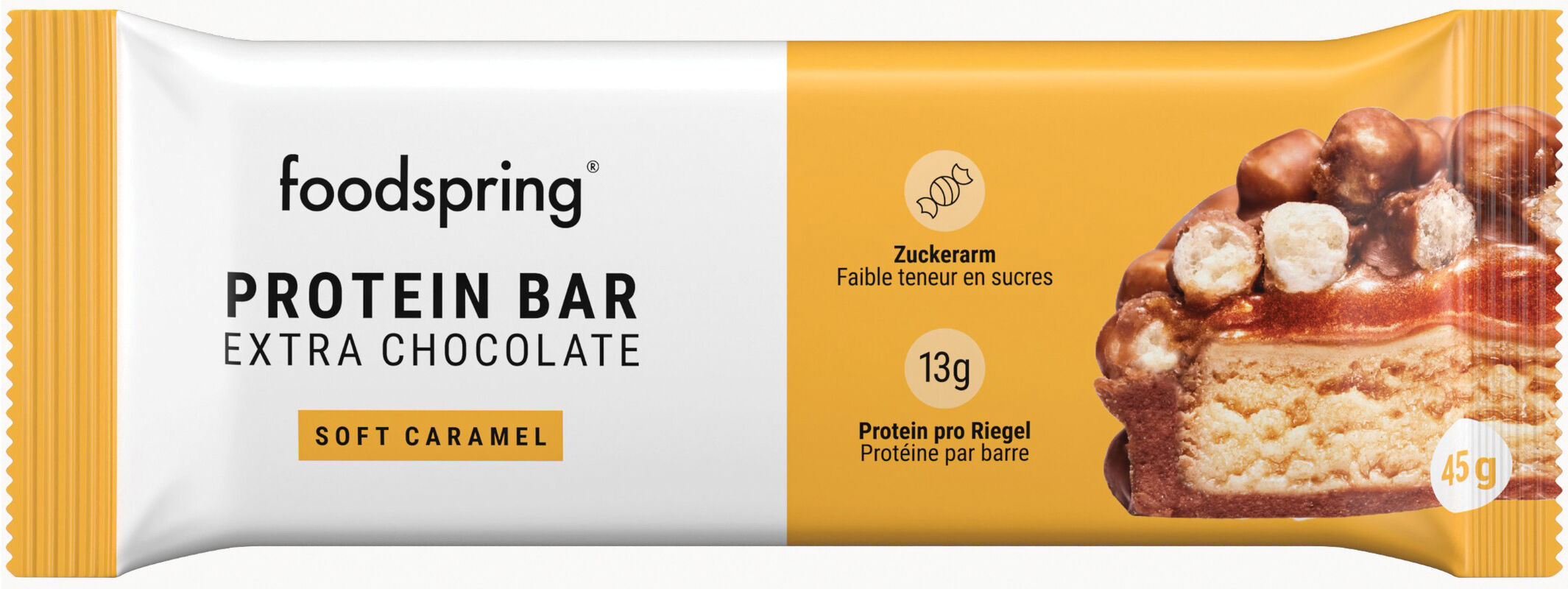 foodspring protein bar extra chocolate soft caramel 45 g