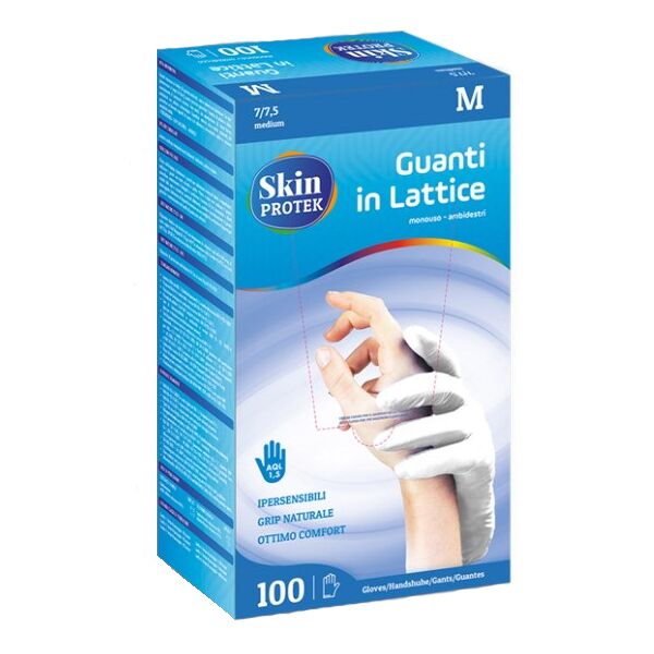 bericah guanto non chirurgico monouso in lattice con amido di mais skin protek ambidestro polsino salvastrappo misura medium