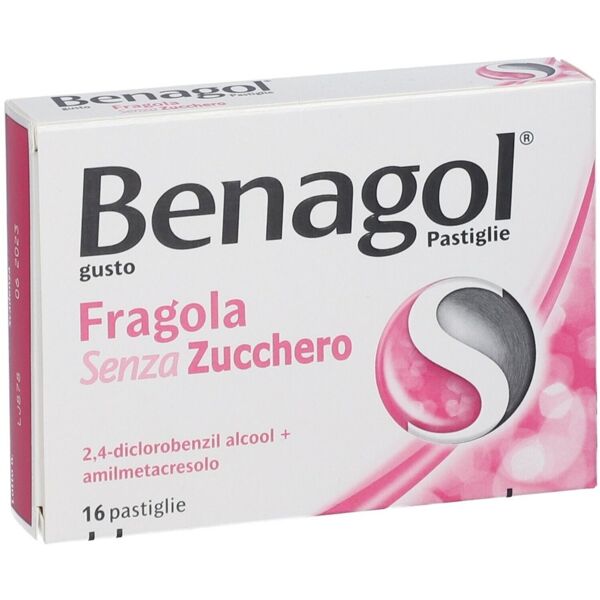 benagol pastiglie fragola senza zucchero antisettico cavo orale 16 pastiglie