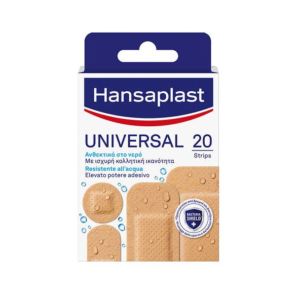 hansaplast cerotto universal resistente all'acqua 4 forme assortite 20 pezzi