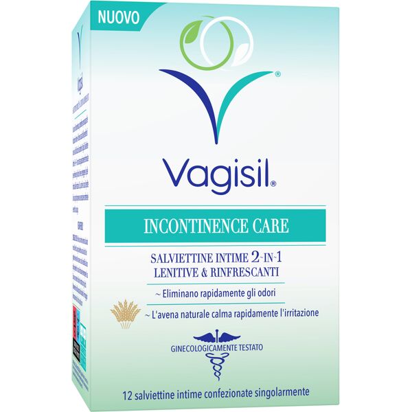 vagisil incontinence care salviettine intime 2in1 lenitive & rinfrescanti 12 pezzi