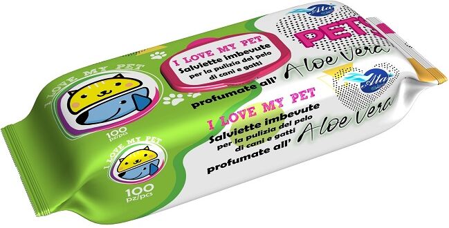 ala srl a+cure i love my pet salviette pop-up aloe vera 100 pezzi ricarica