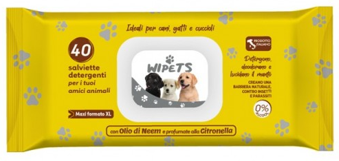 idrofil srl wipets salviette detergenti per animali olio di neem e citronella 40 pezzi