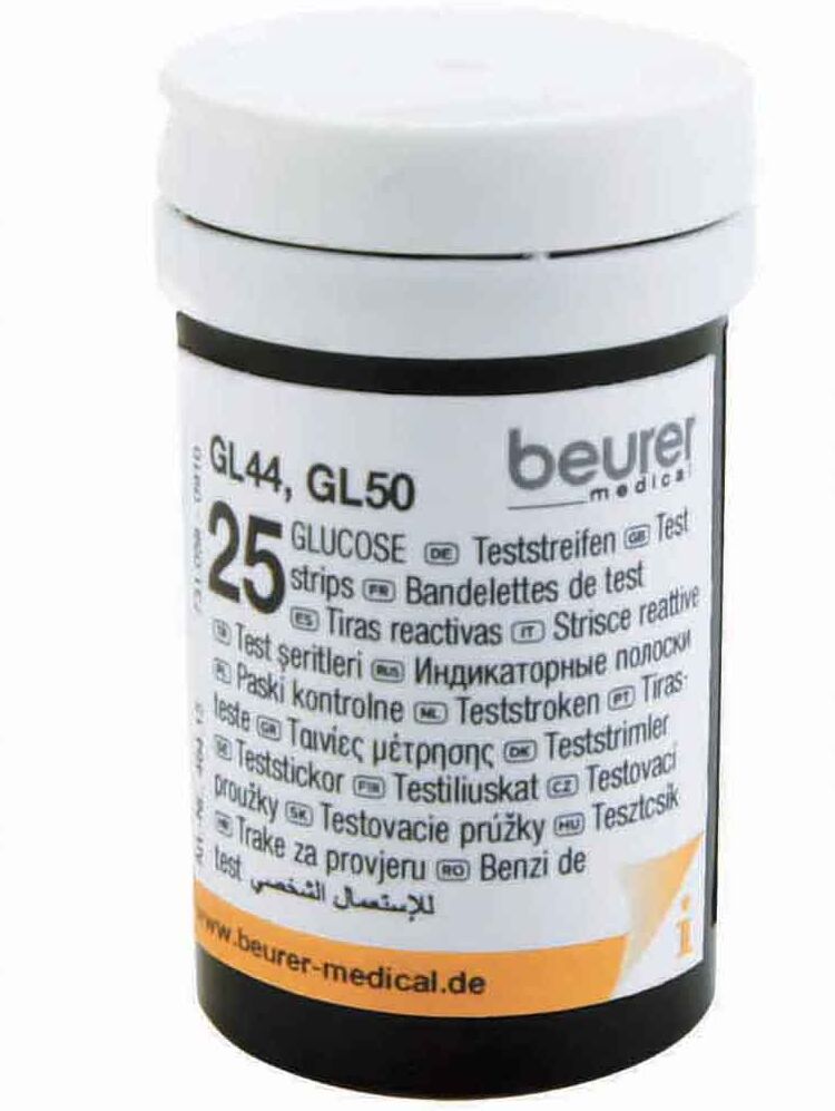 beurer strisce misurazione glicemia per glucometro gl44/gl50/gl50evo in flacone 25 pezzi