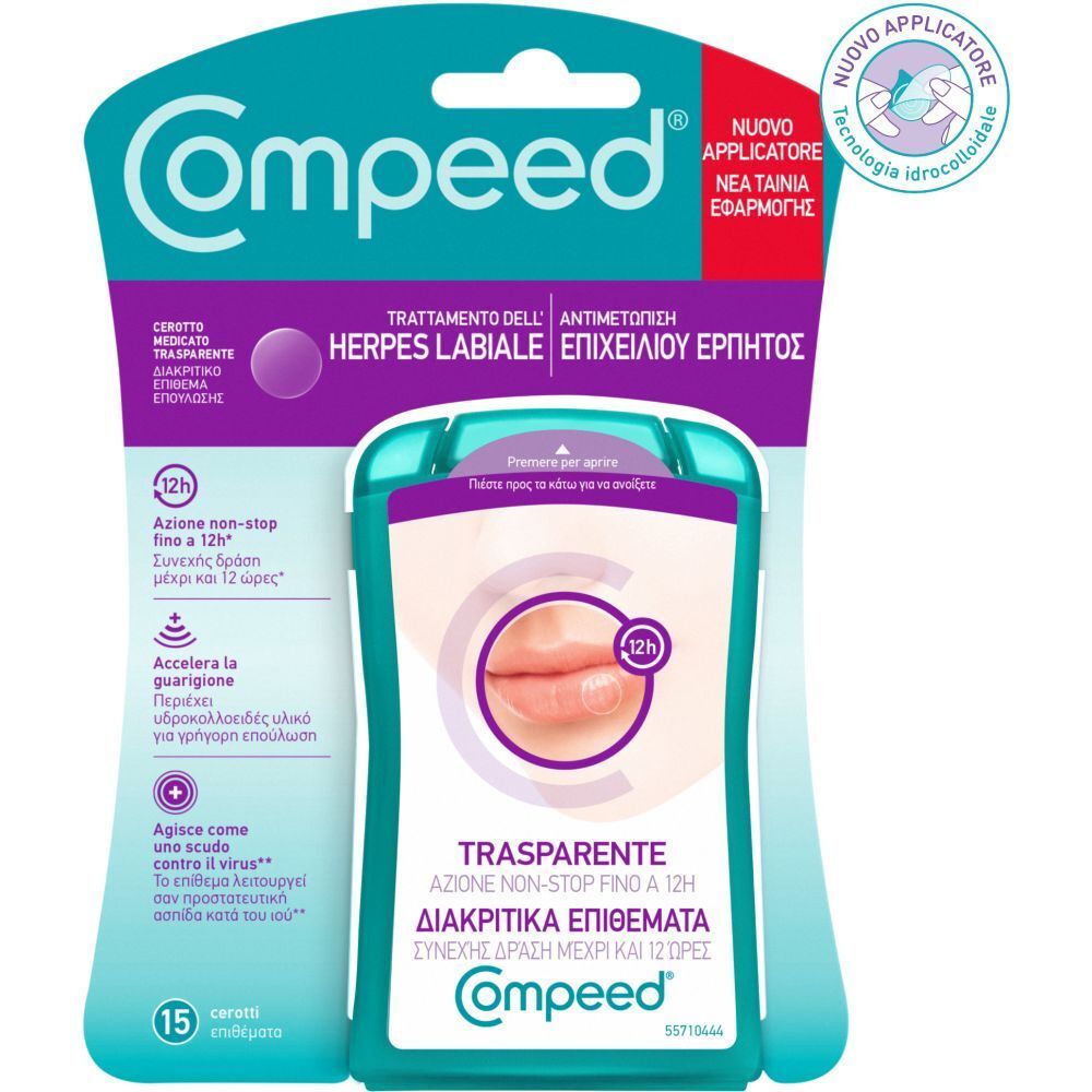 COMPEED Herpes Cerottini Trasparenti 15 Patch Con Applicatore