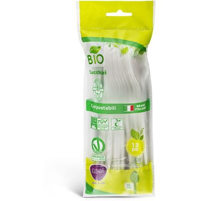 CLENDY 12 Cucchiai Compostabili Bianchi CLENDY 12 Cucchiai Compostabili Bianchi
