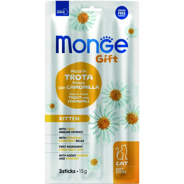 monge cat soft sticks gift gattino ricco in trota fresca con camomilla 15 g