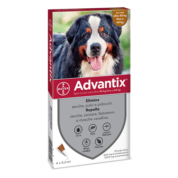 advantix spot-on per cani oltre i 40 kg fino a 60 kg 4 pipette monodose 6 ml