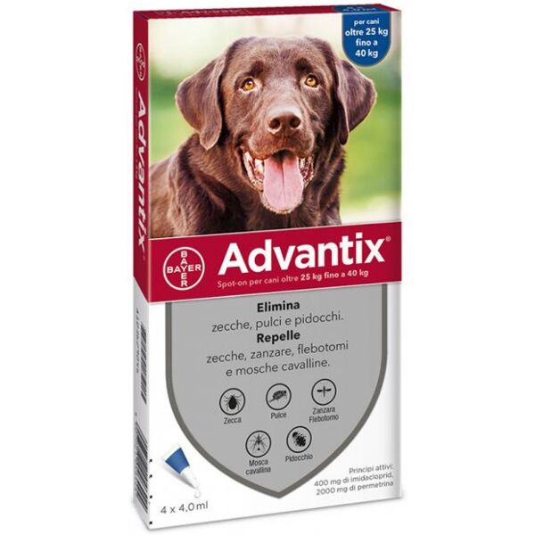 advantix spot-on cani oltre 25 kg fino a 40 kg 4 pipette monodose 4 ml