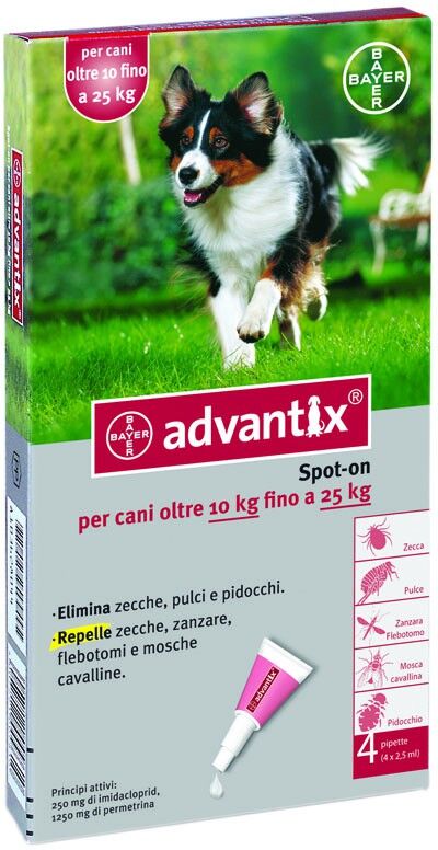 advantix spot-on cani da 10 a 25 kg 4 pipette monodose 2,5 ml