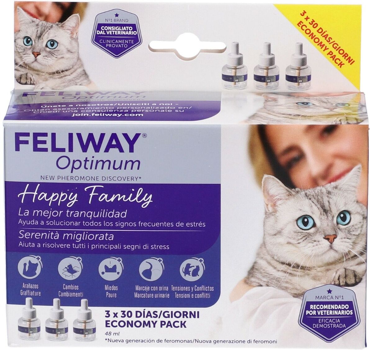 feliway optimum ricarica diffusore anti-stress gatti 3x48 ml