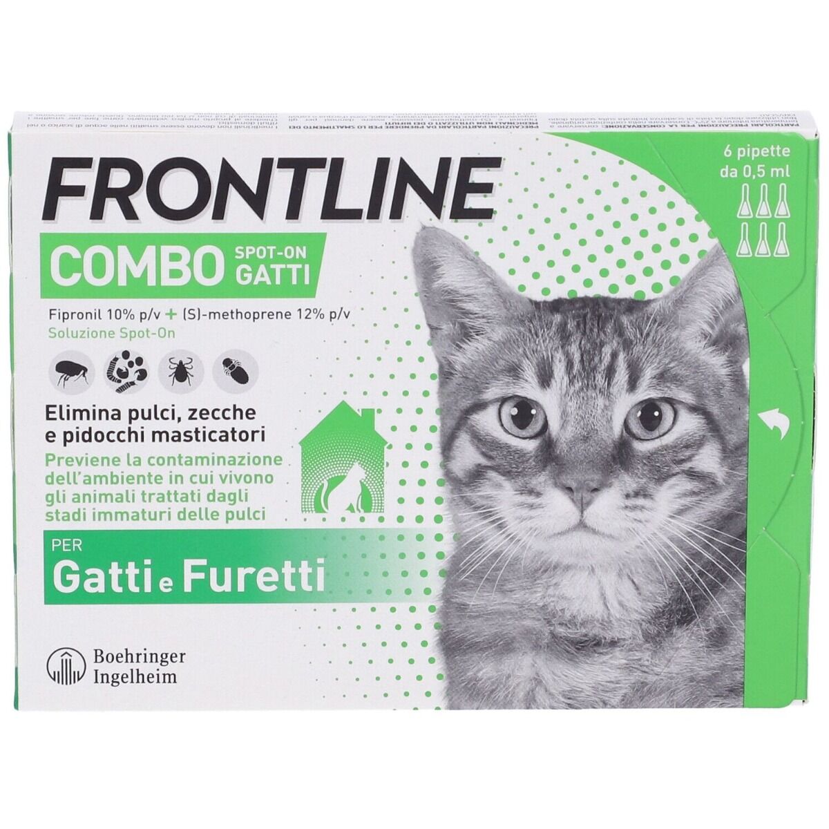 frontline spot-on antiparassitario per gatti e furetti 6 pipette