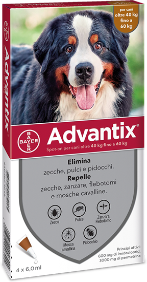 advantix spot-on per cani oltre i 40 kg fino a 60 kg 4 pipette monodose 6 ml