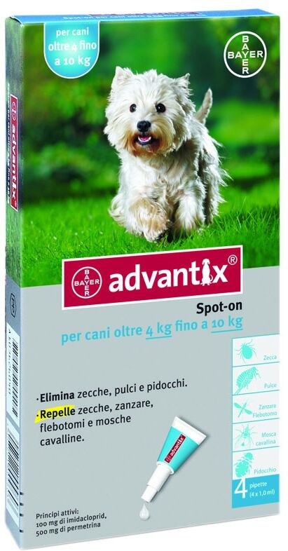 ADVANTIX Spot-On Cani da 4 a 10 Kg 4 Pipette Monodose 1 ml