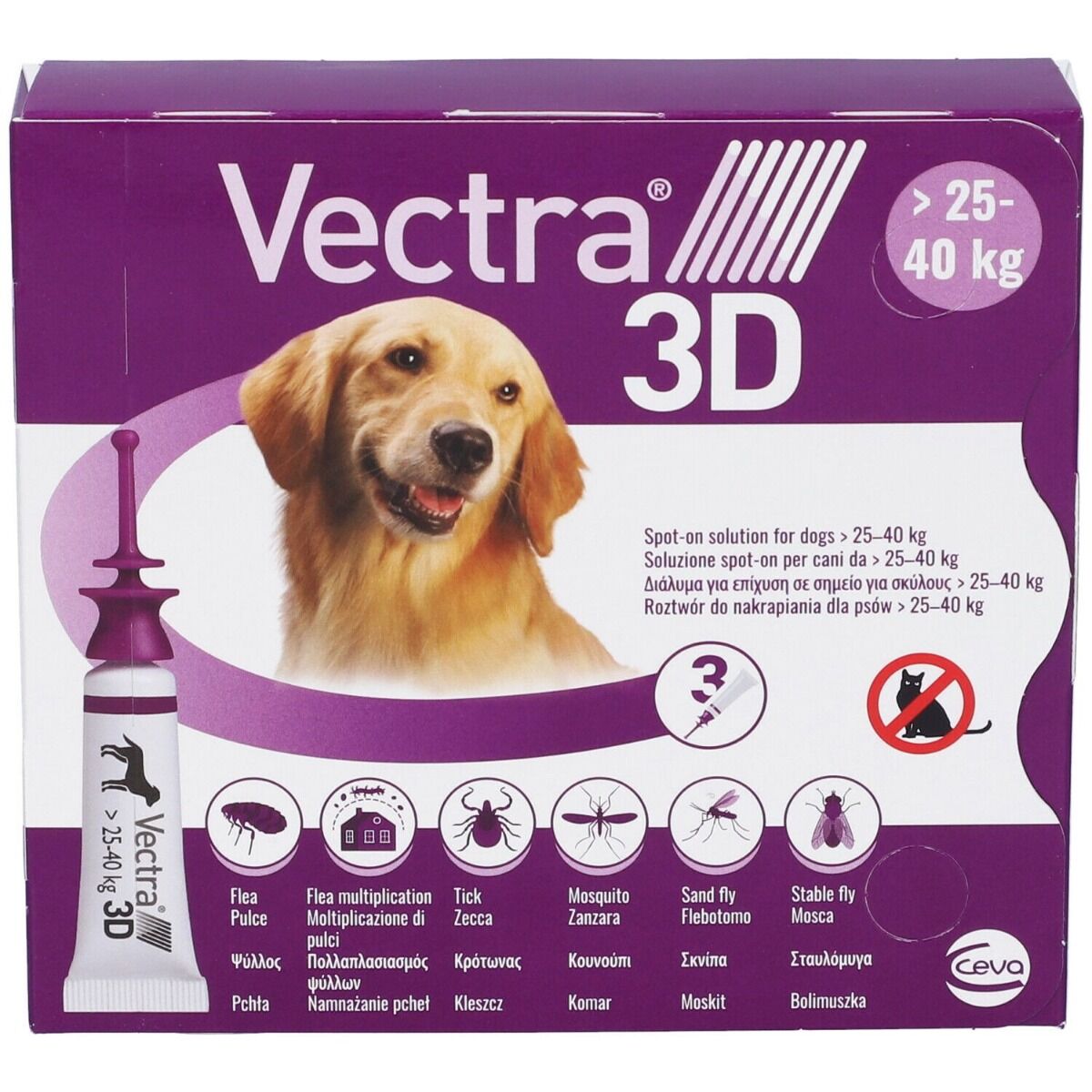 CEVA Vectra 3d Viola Spot-On Cani Da 25 A 40 Kg 3 Pipette Monodose