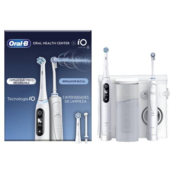 oral-b idropulsore con 1 beccuccio oxyjet, 1 beccuccio con getto d’acqua + 1 spazzolino elettrico io6 con 2 testine di ricambio