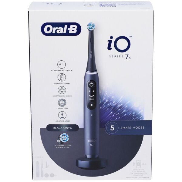 oral-b spazzolino elettrico ricaricabile io 7s nero, 2 testine, 1 custodia da viaggio, 1 spazzolino