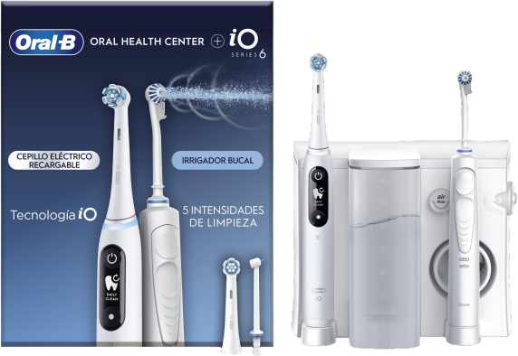 oral-b idropulsore con 1 beccuccio oxyjet, 1 beccuccio con getto d’acqua + 1 spazzolino elettrico io6 con 2 testine di ricambio