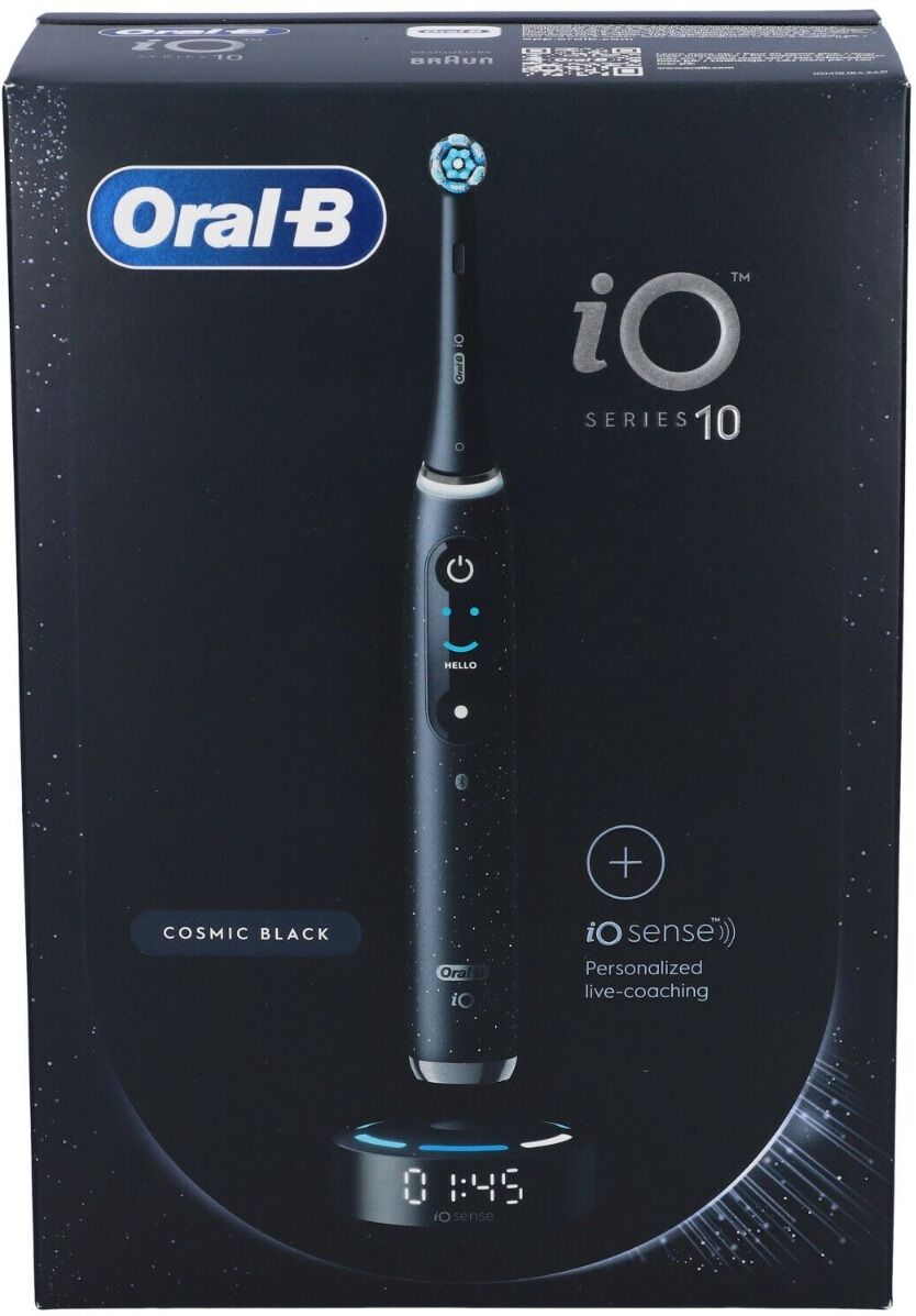 oral-b spazzolino elettrico ricaricabile io 10 nero + 1 testina, 1 custodia da viaggio ricaricabile, 1 caricatore io sense