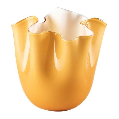 Venini vaso Fazzoletto Opalino ambra interno lattimo Ø13.5cm