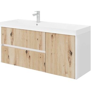 GENERICO Mobile Bagno Sospeso Lavabo Integrato Con Cassetti E Specchio Chic Cm.120 Cannettato Rovere Oro/grigio Antico