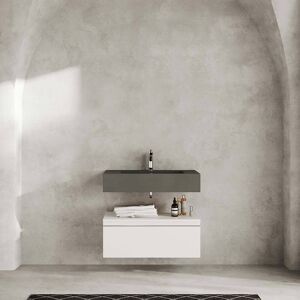 GENERICO Mobile Bagno Sospeso Con Cassetto Bianco Opaco Cm.80 Sparta Lavabo Resina Antracite E Specchio