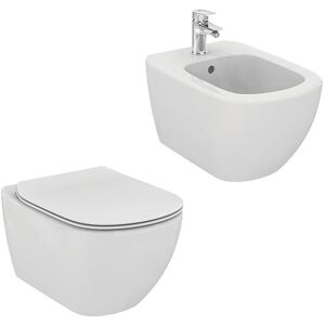 Ideal Standard Sanitari Sospesi Tesi Vaso Wc Aquablade Bidet Sedile Slim Soft-Close Chiusura Rallentata Colore Bianco Seta