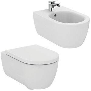 Ideal Standard Curve Sanitari Sospesi Fissaggi Nascosti Vaso Wc Aquablade + Sedile Soft Close + Bidet Monoforo