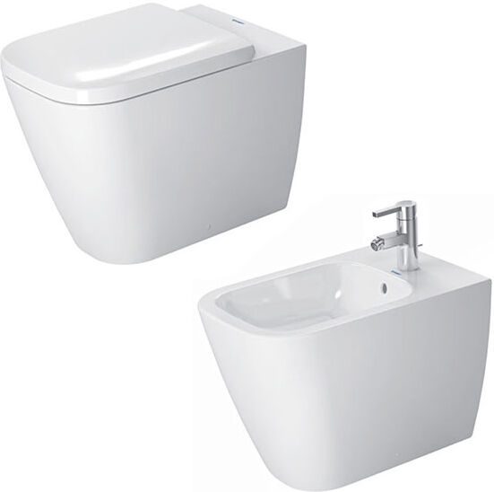 Duravit Sanitari A Pavimento Filo Parete Happy D.2 Vaso Wc + Sedile Rallentato + Bidet Monoforo