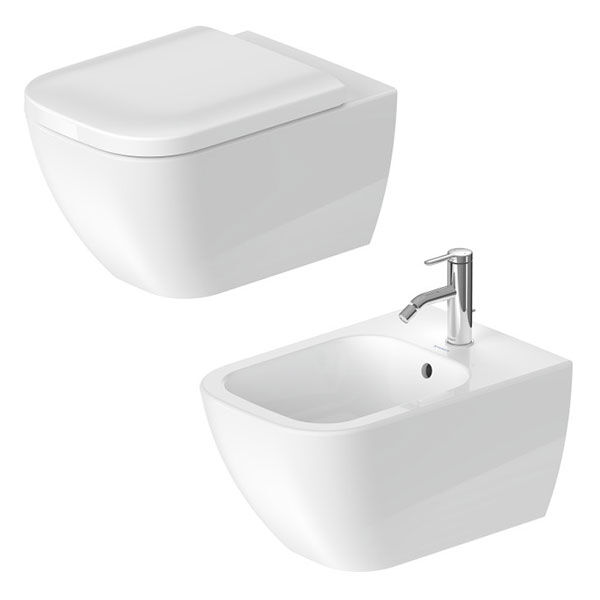 Duravit Sanitari Sospesi Happy D.2 Vaso Wc Rimless + Sedile Rallentato + Bidet Monoforo